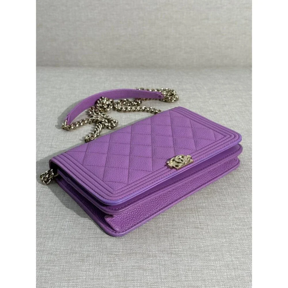 CHANEL Purple Caviar Boy WOC LGHW